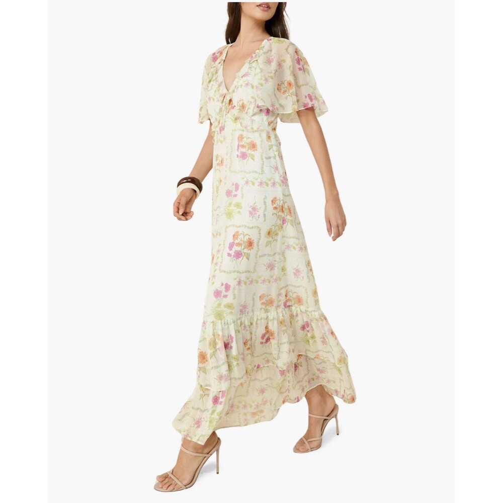 Millie Mckintosh Friends Like These Print Ruffle Tiered Chiffon Maxi Dress Sz 6